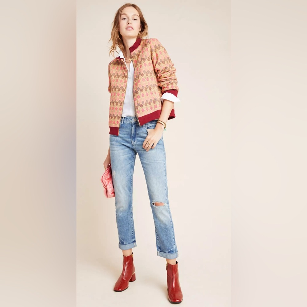 Chloe Oliver Anthropologie Geo Jacquard Bomber Jacket